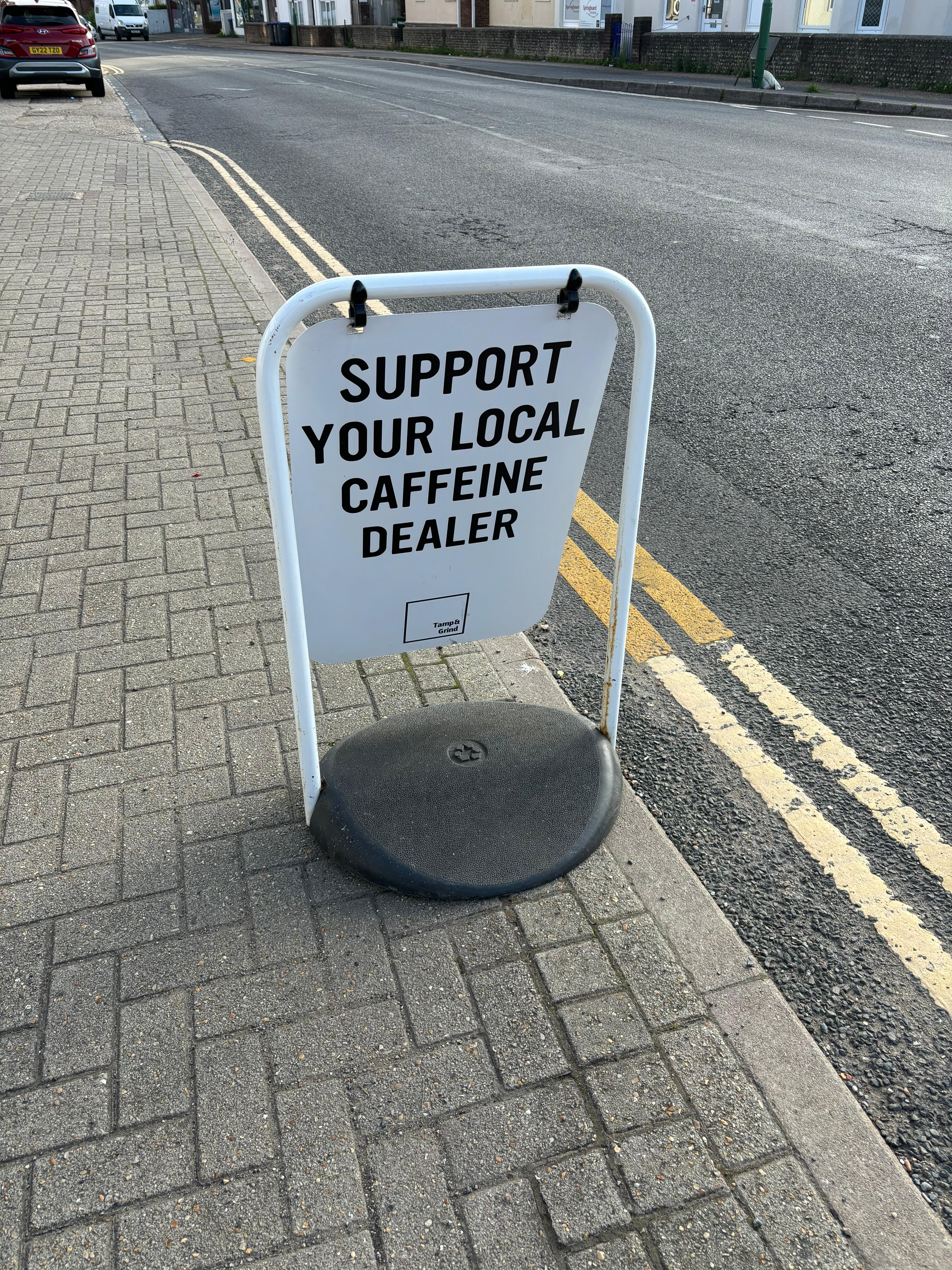 Outdoor seating area at Tamp & Grind Coffee Shop, Lancing